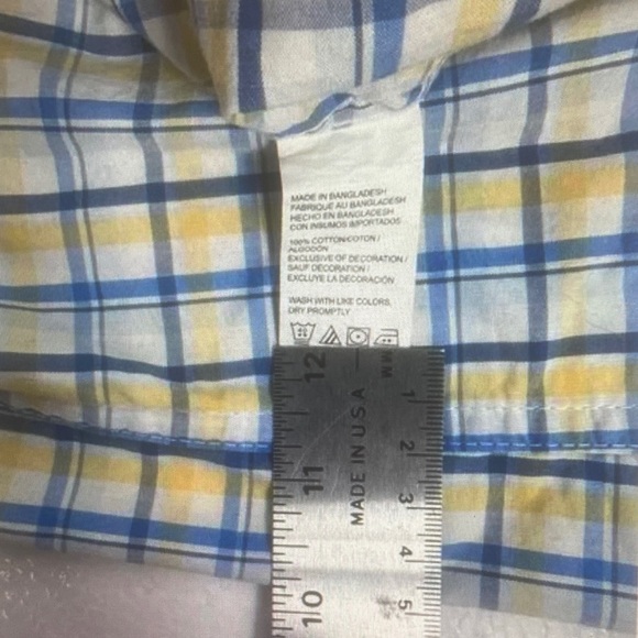 LZOD Shirt Mens Size LG Blue Yellow White Plaid Button Down Short Sleeve Pocket - Picture 6 of 8